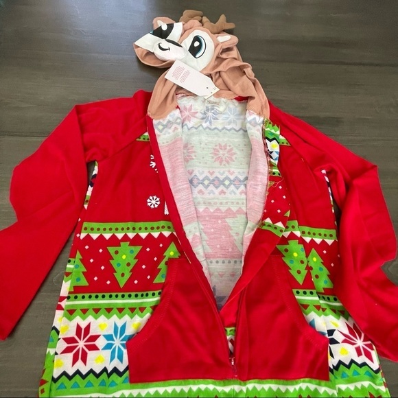 Justice kids Christmas Reindeer pjs onesie jumpsuit unisex size 6/7 NEW - Picture 7 of 9